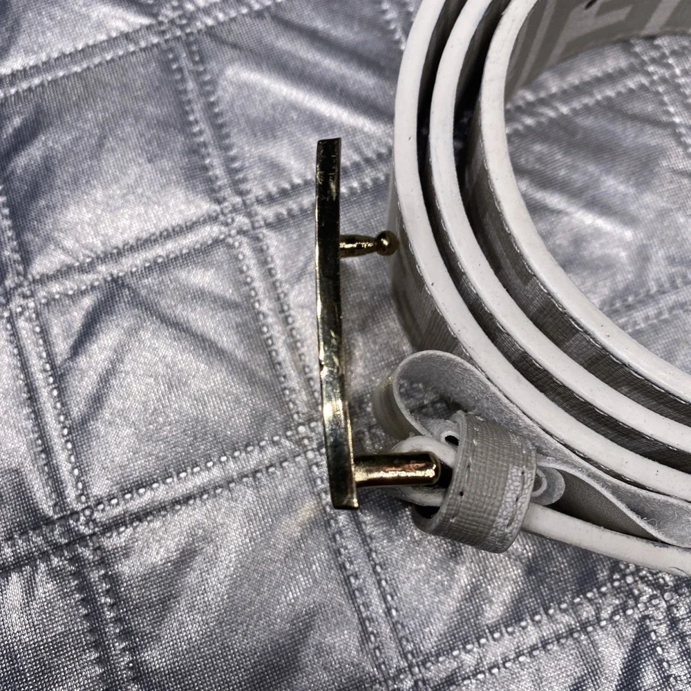 FF Monogram Fashion Belt White Gray Gold Tone F Buckle Size 36/45